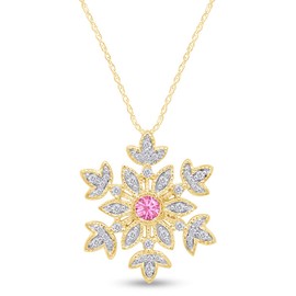 AFFY Round Cut Simulated Tourmaline with White CZ Snowflake Pendant Necklace in 14K Yellow Gold Over Sterling Silver