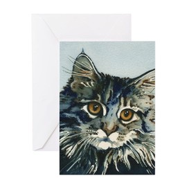 CafePress Elfin Maine Coon Cat By Lori Alexand Folded Greeting Card Glossy