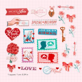 Navy Peony Vintage Valentine's Sticker Set (24 Pieces) - Cute, Waterproof, Durable | Romantic Couple Stickers for Planner, Journal, Love Letter and Gifts