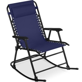 Best Choice Products Outdoor Folding Rocking Chair, Zero Gravity Lounge Chair, Patio Rocker w/Headrest Pillow - Blue