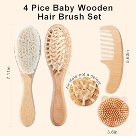 Baby Hair Brush Set for Newborns, Wooden Baby Brush & Comb - Toddler Cradle Cap Brush, Ultra Soft Goat Hair Bristles, Baby Grooming Kit for Baby Showe