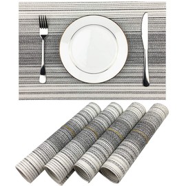 Placemat,Black and White Blending Color Durable Woven Vinyl Placemat Washable Heat-Resistant Anti-Skid Kitchen Dining Table Mats Set of 4