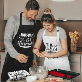 Bencailor 13 Pcs Kitchen Accessories Set, Dish Hand Towels Kitchen Apron Oven Mitts and Pot Holders Sets Rustic Vintage Wooden Spoons Black White Dishcloths for Home Decorations Gifts