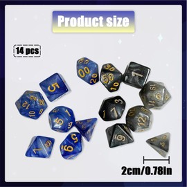 WELANE Glitter Game Dices, 14 PCS Polyhedral Dices for RPG, MTG, Role Playing (2 Set)