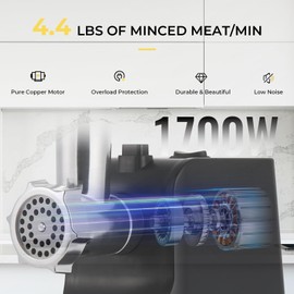 Flyseago Meat Grinder Electric 9-In-1 Grinder 1700W For Meat with Attachments Sausage Maker, Kubbe Kit Stainless Steel Juicer, 3 Grinding Plates Meat Grinder for Home & Kitchen