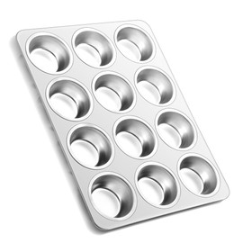 Joyfair Muffin Tray, Stainless Steel Muffin Tray for 12 Muffins, Muffin Baking Moulds 35 x 27 cm, Muffin Baking Mould for Cupcakes, Brownies, Pudding, Cakes, Non-Toxic & Healthy, Oven & Dishwasher