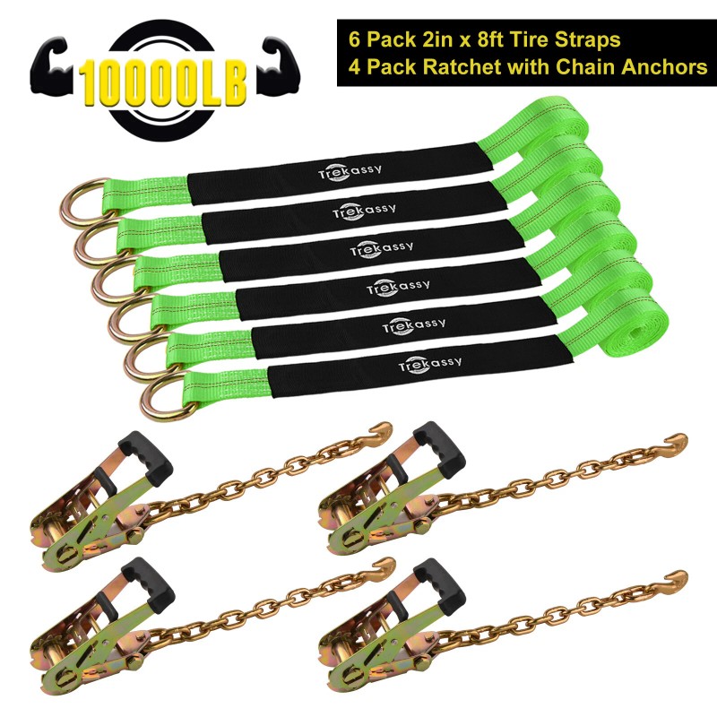 Trekassy 6 Pack 2" x96" Tire Straps Car Ratchet Wheel