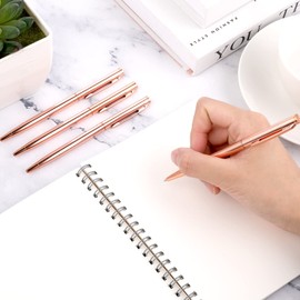 TIESOME 8 x Slim Ballpoint Pens, 1 mm Retractable Black Ink Pens, Click Ballpoint Pen, Gel Ink Pen for Wedding, Business, Office, Students, Teachers (Rose Gold)