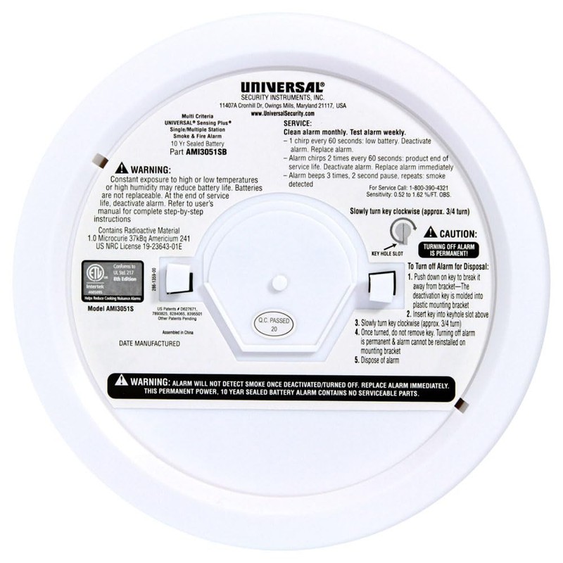 USI AMI3051SB Sensing Plus Smoke & Fire Alarm with 10