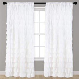Kotile Watterfall - Cortinas plisadas de tela blanca con volantes para ventana, diseño de rayas horizontales, para sala de estar, 1 panel de 84 pulgadas de largo, capa de volantes gitanos para habitación de niñas