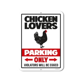 Chicken Decor, Chicken Lovers Parking Only, 9 x 12 inch Metal Aluminum Novelty Tin Sign Decor