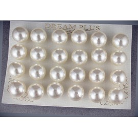 12 Pair Cream Faux Pearl Earrings Big Bead Ball Stud Post Earrings Set Pack for Women