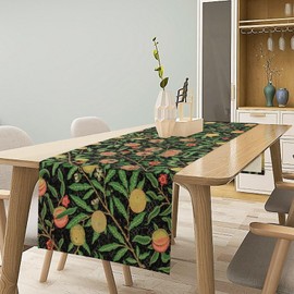 ICMOLYYENLO William Morris Table Runner Vintage Design Blue Strawberry Thief Table Runner Rustic Style Table Runner Can Be Used for Birthday Party Dinner Table Decoration 13x36 Inches