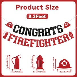 Congrats Firefighter Banner - Fireman Graduation Decorations, Fire Academy Graduation Party Decoration Supplies for Fireman Black Red Glitter