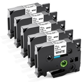 5-Pack Tze231 TZe-231 Compatible Brother Label Maker Tape 12mm TZe TZ Tape Use for Brother PT-D210 PT-H110 PTD220 PT-D400AD PT-D600 PT-P300BTAD, P touch Tape 12mm 0.47 inch Laminated White Label Tape