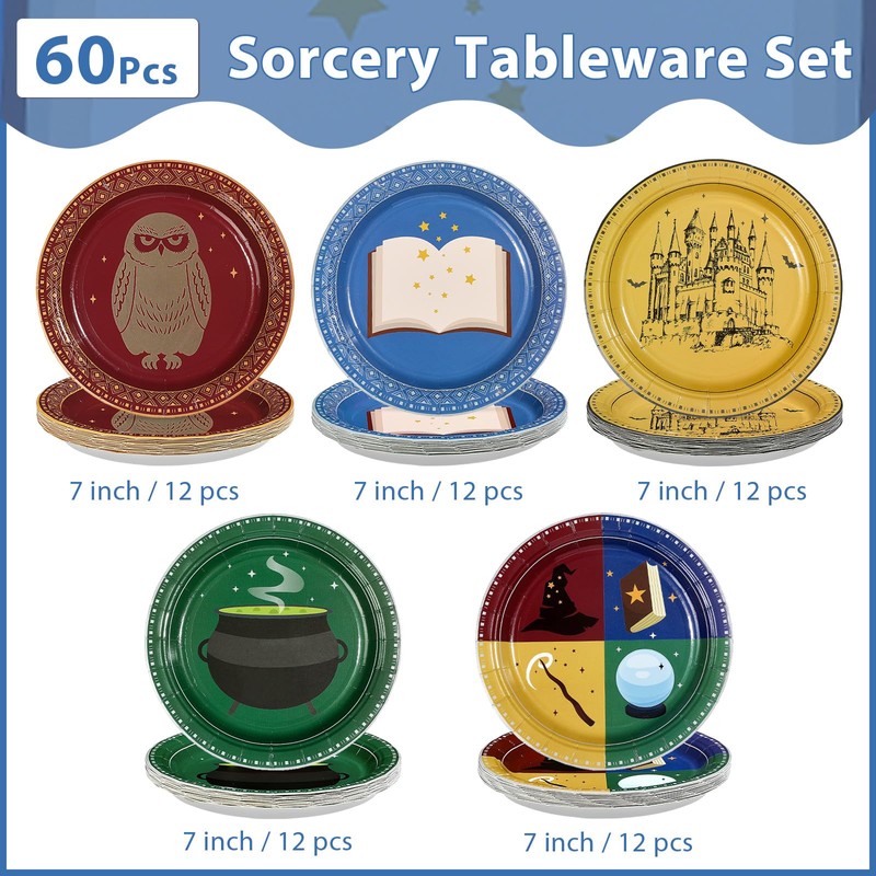 Greencian 60Pcs Magical Wizard Paper Plate 7" Wizard Heavy Duty