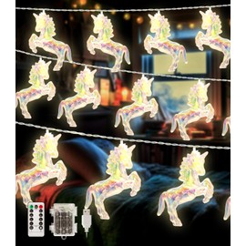 AceList 20 Led Unicorn String Lights, 10Ft Unicorn Birthday Decorations String Lights for Bedroom Party, USB&Battery Powered Waterproof Fairy Lights for Christmas Gifts, Tree Decor Indoor(White Wram)