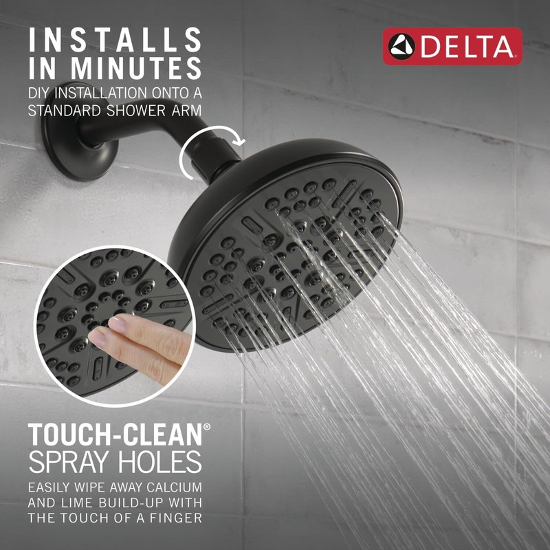 Delta Faucet 8-Spray Touch-Clean Matte Black Shower Head, Delta Shower