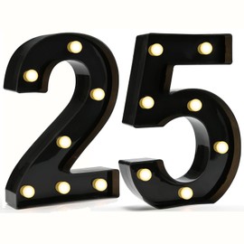 Pooqla Light Up Numbers, Decorative Marquee Number Light Sign for 25th Birthday Party Decor, LED Battery Powered Lighted Sign for Party, Lighted Number 25 for Wall Home Anniversary Decoration