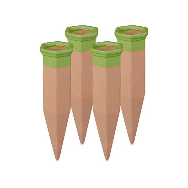 Relaxdays Clay Tips Irrigation, Set of 4, Watering Cones for 1.5 L PET Bottles, for Balcony Boxes and Potted Plants, Terracotta