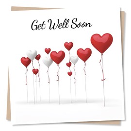 Beautiful Heart Balloons Get Well Soon Card - Heartfelt Card For Family and Friends - Special Get Well Soon Wish for Men, Women - Made in UK