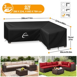 Kipiea Patio L-Shaped Sectional Sofa Cover, 420D Heavy-Duty Oxford Fabric Outdoor Sectional Cover with 6 Windproof Buckles, Anti UV and No Tears, No Fading (114Lx88Lx33.5Dx31H/24H inch)