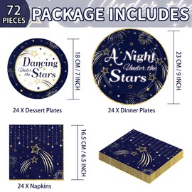 Grencian Dancing Under the Stars Decorations - Navy Blue Starry Night Party Supplies Plates and Forks Gold Star Disposable Tableware for A Night Under the Stars Birthday Party Decorations Serve 24