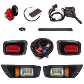 10L0L Golf Cart Led Headlight and Tail Light Kit for 1996-2013 EZGO TXT Carts with Turn Signals Switch Horn Brake Lights Harness(Must Input 12 Volts)