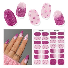 DUKASOU Semi Cured Gel Nail Strips, 28 pcs Gel Nail Stickers Full Nail Wraps Work with Any UV Lamp, Long Lasting UV Nail Stickers, Includes Prep Pads, Nail File & Wood Stick (Tiny Flower)