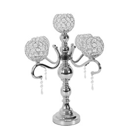 5 Arm Crystal Candelabra Centerpieces Candle Holders Centerpieces Elegant Design for Wedding Columns Home Holiday Dinner Party and Formal Event Table Decoration (Silver)