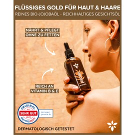 Heldengrün® Organic Jojoba Oil [Gold Essence] Certified Natural Cosmetics for Face, Hair & Nails - 100% Pure Face Oil - Jojoba Oil Hair - Jojoba Oil