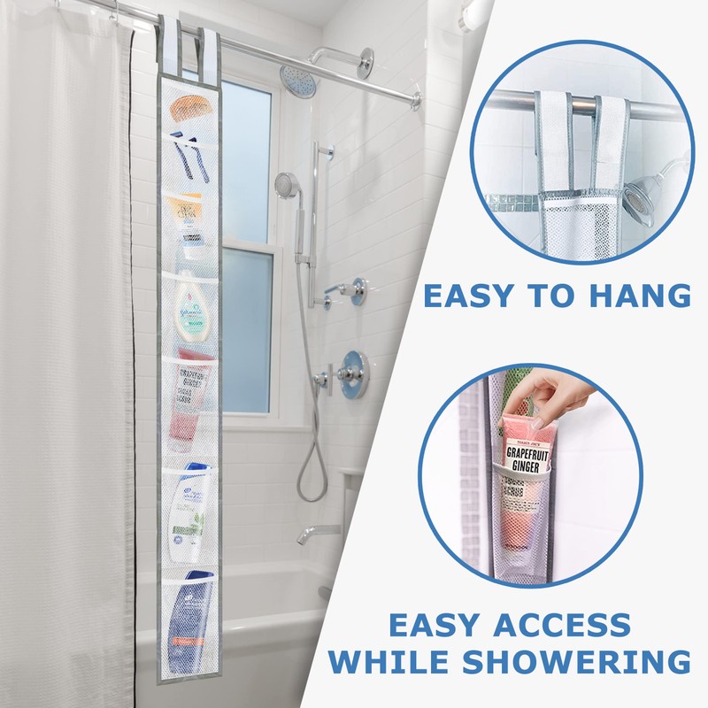 Skywin 1 Pack Shower Liner With Pockets, Hanging Mesh Shower