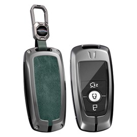 ontto Metal Leather Car Key fob Cover fit for Ford Mustang Ranger Transit EcoSport Everest Bronco Edge Fusion Key Holder case 2/3/4/5 Buttons Keyring Shell Keychain Accessories Green 1