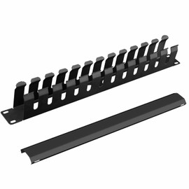 1U Cable Management Rack with Mounting Screws, 12 Slot/24 Port Metal Finger Duct Wire Organizer with Cover