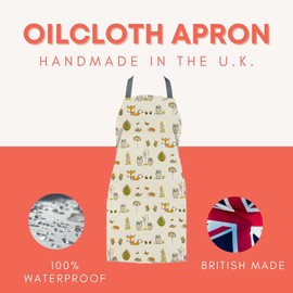 Jolee... Fabrics Wipe Clean PVC Coated Aprons - 100% Cotton Oilcloth - Adults and Childrens Sizes - Easy to Clean and Splash Proof Apron (Beige Foxes and Owls, Adult (75cm Length))