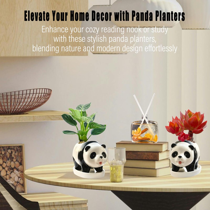 KEEPPACE 2PC Panda Bamboo Planter Pots-5.7 Inch Ceramic Animal Planters