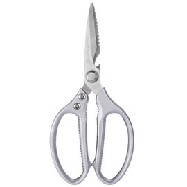 Kitchen Scissors Stainless Steel Multi Function Food Shears with Nutcracker Bottle Opener Ultra Sharp Utility Kitchen Scissor with Fish Scale Scraping for Meat Vegetable Fish Chicken Salad BBQ Silver