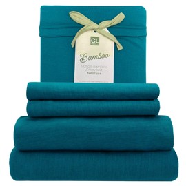 Comfort Lab Twin Dorm Jersey Sheets, Rayon Derived from Bamboo Jersey Knit Sheets, 3-Piece Set, Cooling, Breathable, T-Shirt Material - Includes Flat & Fitted Sheets, 1 Pillowcase, Teal
