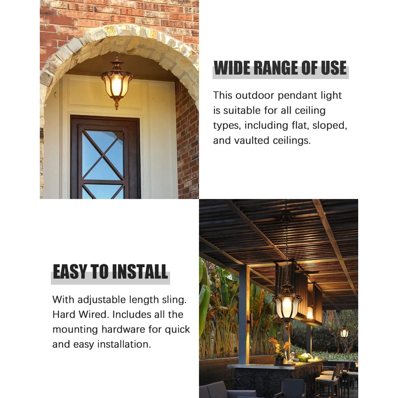 Moddeny Rustic Victorian E26 Exterior Ceiling Pendant Light American Outdoor