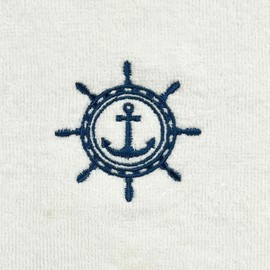 Serafina Home Summer Soft Absorbent Bathroom Coastal Guest Embroidered Fingertip Towels: Nautical Captain's Wheel Design, 2 Piece 12" x 18" Inches