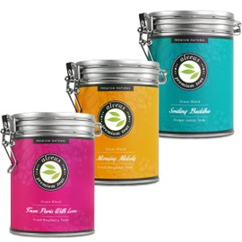 Alveus Premium Tea Set 3 x 100 g (Tin) - Morning Melody, Smiling Buddha & From Paris with Love - Green Tea Loose - Flavoured Herbal Tea Blend Perfect for Relaxation & Enjoyment - Approx. 120 Cups