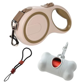 Blrmba Anti-Pull 26ft Retractable Dog Leash – for Dogs up to 110 lbs, Heavy Duty, One-Handed Brake & One-Button Release, Anti-Tangle Nylon, Detachable Bone Holder, Removable Wrist Strap, Khaki