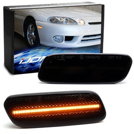 iJDMTOY Black-Out Smoked Lens 30-SMD Amber Full LED Strip Front Bumper Side Marker Light Kit Compatible With Lexus 1992-2000 SC300 SC400, Replace OEM Amber Front Sidemarkers