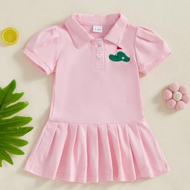 Chloefairy Kids Toddler Baby Girl Golf Outfit Golf Polo Dress Short Sleeve Hole in One Golf Summer Tennis A Line Dresses (Light Pink, 12-18 Months)