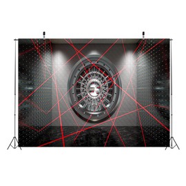CORFOTO 10x8ft Bank Vault Door Backdrop Bank Vault Door Laser Beam Inside Photography Background Party Decorations Photo Booth Studio Photo Shooting Props Fabric