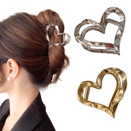 MILANA Hair Clip, Small, Heart-shaped, Metal, Strong, Cute, Elegant, Korean Style, Barrette, Hair Claw for Everyday, Wedding, Bathing, Office, Mother's Day Gift
