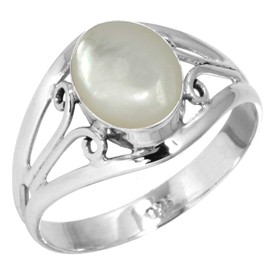 Jeweloporium 925 Sterling Silver Ring for Women Size Y White Genuine Mother Of Pearl Gemstone Vintage Silver Ring Anniversary - Gift Solitaire Jewelry