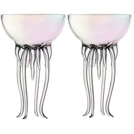 Magic Ocean Jellyfish Glass Cup Colorful Cocktail or Martini Cup Unique Bar or Kitchen Tableware (Two colorful 250ML glass cup)
