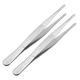 sourcingmap 2 Pcs Stainless Steel Straight Blunt Tweezers Serrated Tip, 5 Inch