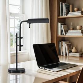 VONLUCE Rustic Desk Lamp, Adjustable Industrial Style Metal Table Lamp, 3 Color Temperatures LED Reading Lamp for Living Room Bedroom Office, Black